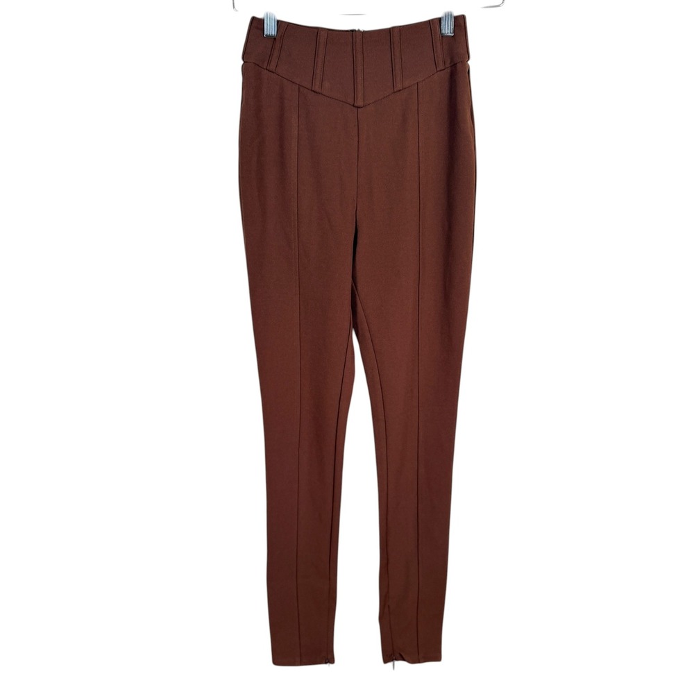 Meshki Sutton Corset Panel Trousers Womens XXS Chocolate Brown High Waist Slim